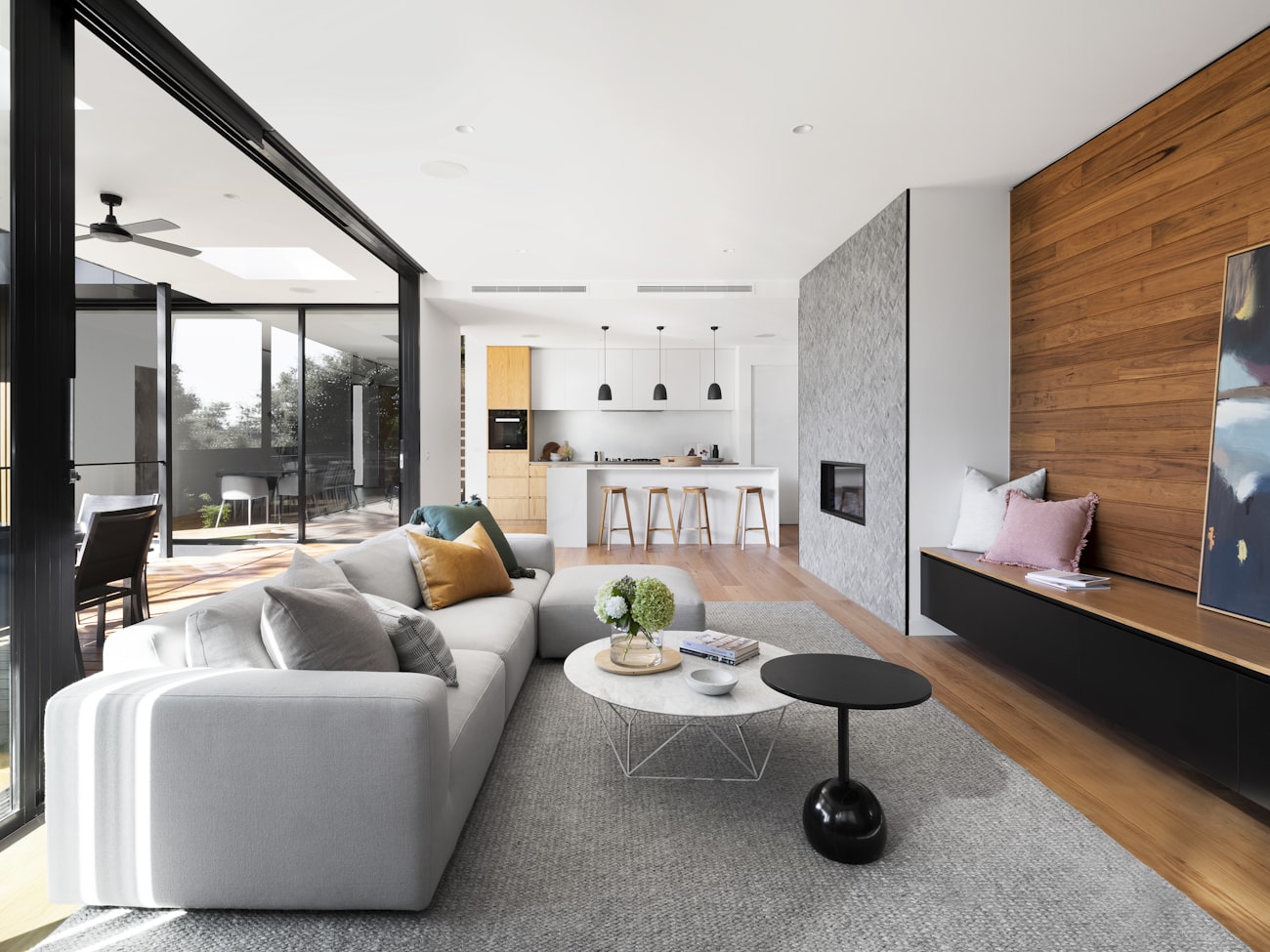 Modern living room with a freshly painted feature wall
